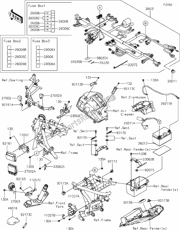 Toutes les pièces pour le 56-1chassis Electrical Equipment du Kawasaki EX 650 Ninja Lams 2019