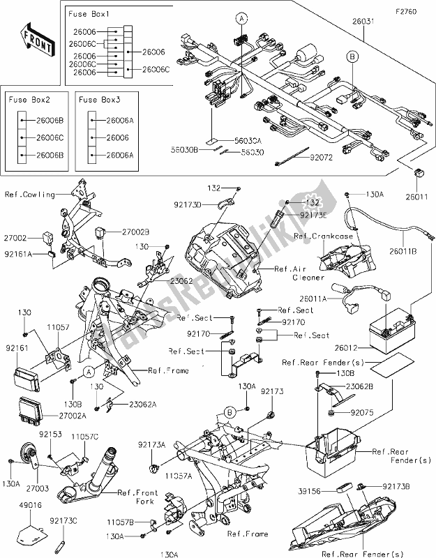 Todas as partes de 56 Chassis Electrical Equipment do Kawasaki EX 650 Ninja Lams 2019