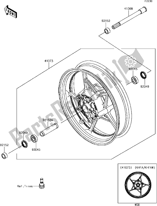 All parts for the E-13front Hub of the Kawasaki EX 650 Ninja 650L Lams 2017