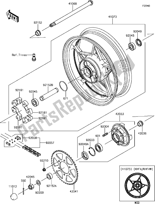 Alle onderdelen voor de E-14rear Hub van de Kawasaki EX 650 Ninja 650L Lams 2017