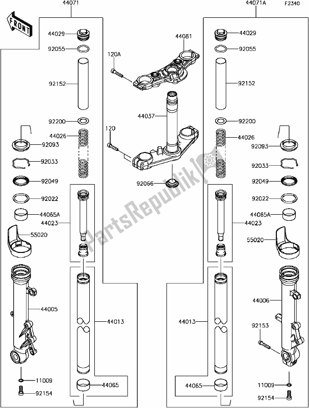 All parts for the F-10front Fork of the Kawasaki EX 650 Ninja 650L Lams 2017