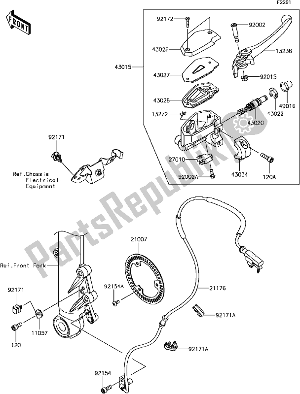 Todas las partes para F-5 Front Master Cylinder de Kawasaki EX 650 Ninja 650L Lams 2017