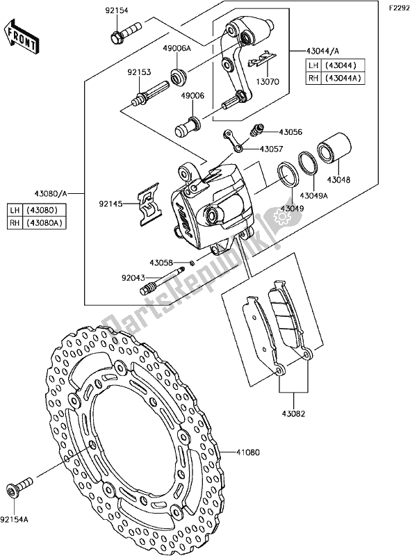 Alle onderdelen voor de F-6 Front Brake van de Kawasaki EX 650 Ninja 650L Lams 2017