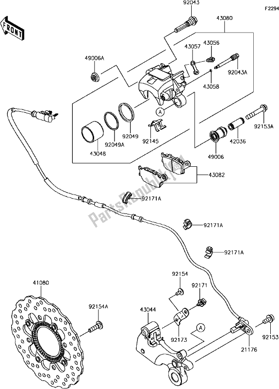 All parts for the F-8 Rear Brake of the Kawasaki EX 650 Ninja 650L Lams 2017