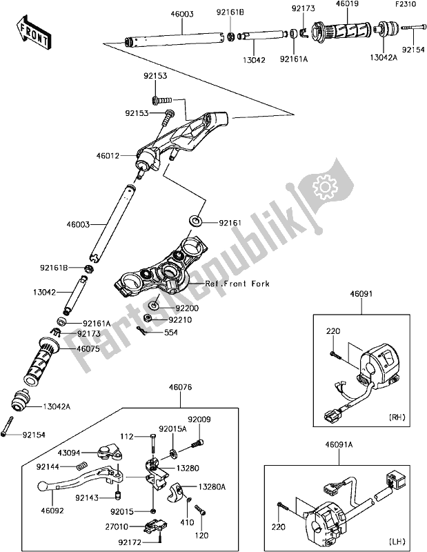 All parts for the F-9 Handlebar of the Kawasaki EX 650 Ninja 650L Lams 2017