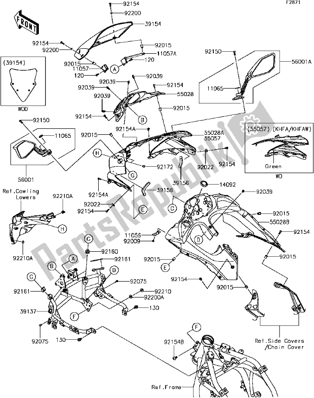 Todas las partes para H-4 Cowling de Kawasaki EX 650 Ninja 650L Lams 2017