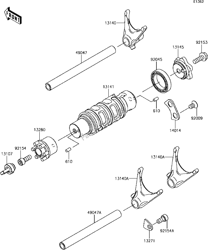 Alle onderdelen voor de B-14gear Change Drum/shift Fork(s) van de Kawasaki EX 650 Ninja 650L Lams KRT 2017