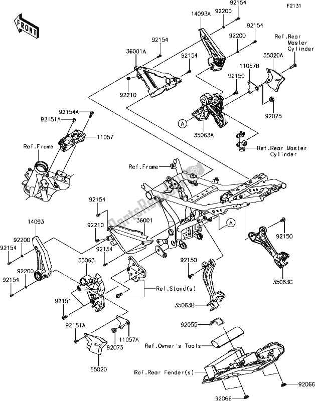 Todas as partes de E-5 Frame Fittings do Kawasaki EX 650 Ninja 650L Lams KRT 2017