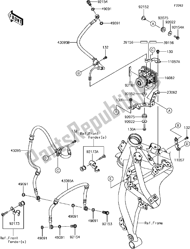 Alle onderdelen voor de F-4 Brake Piping van de Kawasaki EX 650 Ninja 650L Lams KRT 2017