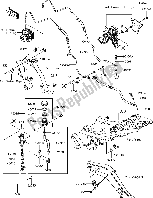 Alle onderdelen voor de F-7 Rear Master Cylinder van de Kawasaki EX 650 Ninja 650L Lams KRT 2017