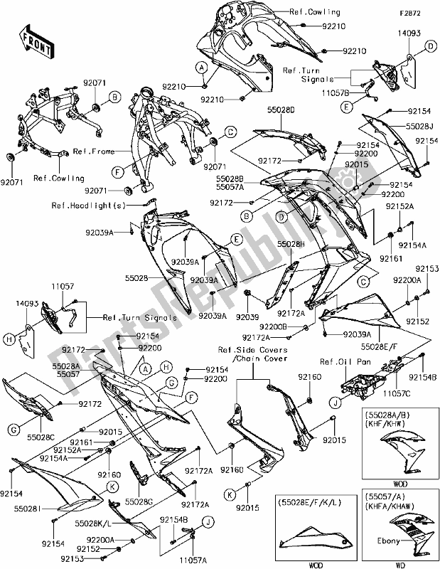 All parts for the H-5 Cowling Lowers of the Kawasaki EX 650 Ninja 650L Lams KRT 2017