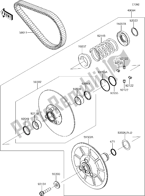 All parts for the 10 Driven Converter/drive Belt of the Kawasaki KAF 1000 Mule Pro-dx 2018