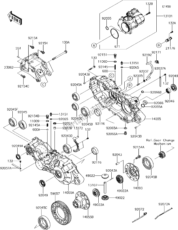 All parts for the 14-1gear Box of the Kawasaki KAF 1000 Mule Pro-dx 2018