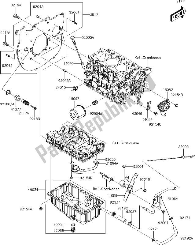 All parts for the 17 Oil Pan/oil Filter of the Kawasaki KAF 1000 Mule Pro-dx 2018