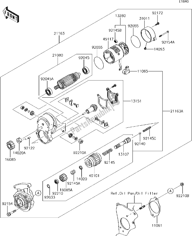 All parts for the 19 Starter Motor of the Kawasaki KAF 1000 Mule Pro-dx 2018