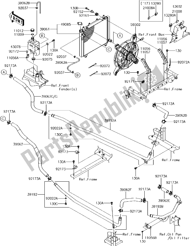 All parts for the 21-1radiator of the Kawasaki KAF 1000 Mule Pro-dx 2018