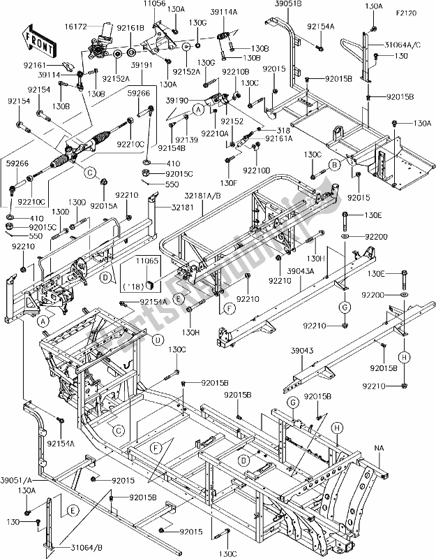 All parts for the 26-1frame of the Kawasaki KAF 1000 Mule Pro-dx 2018