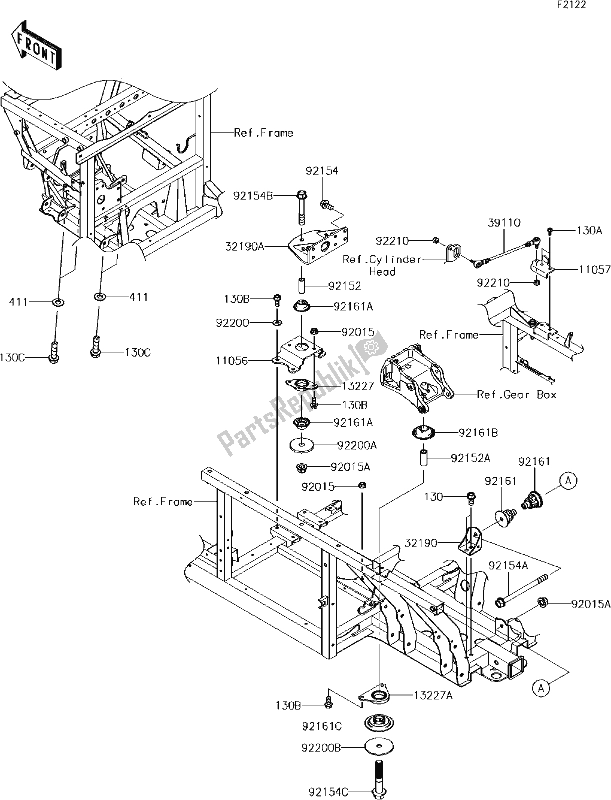 All parts for the 27 Engine Mount of the Kawasaki KAF 1000 Mule Pro-dx 2018