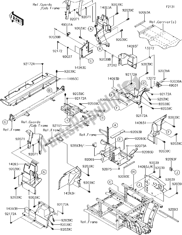 All parts for the 29 Frame Fittings(rear) of the Kawasaki KAF 1000 Mule Pro-dx 2018