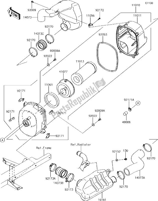 All parts for the 3 Air Cleaner of the Kawasaki KAF 1000 Mule Pro-dx 2018