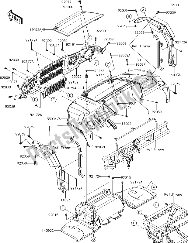 All parts for the 33 Front Fender(s) of the Kawasaki KAF 1000 Mule Pro-dx 2018