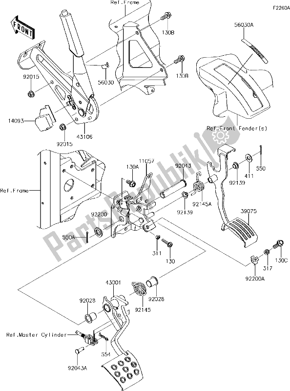 Toutes les pièces pour le 38 Brake Pedal/throttle Lever(ejf) du Kawasaki KAF 1000 Mule Pro-dx 2018