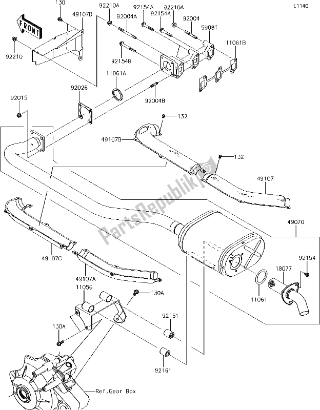 All parts for the 4 Muffler(s) of the Kawasaki KAF 1000 Mule Pro-dx 2018