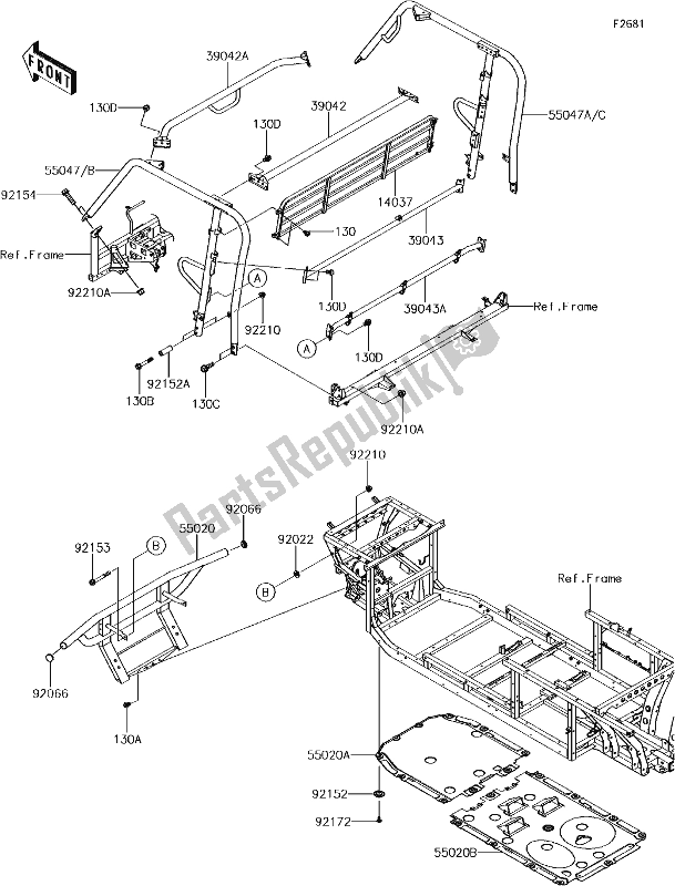 All parts for the 51 Guards/cab Frame of the Kawasaki KAF 1000 Mule Pro-dx 2018