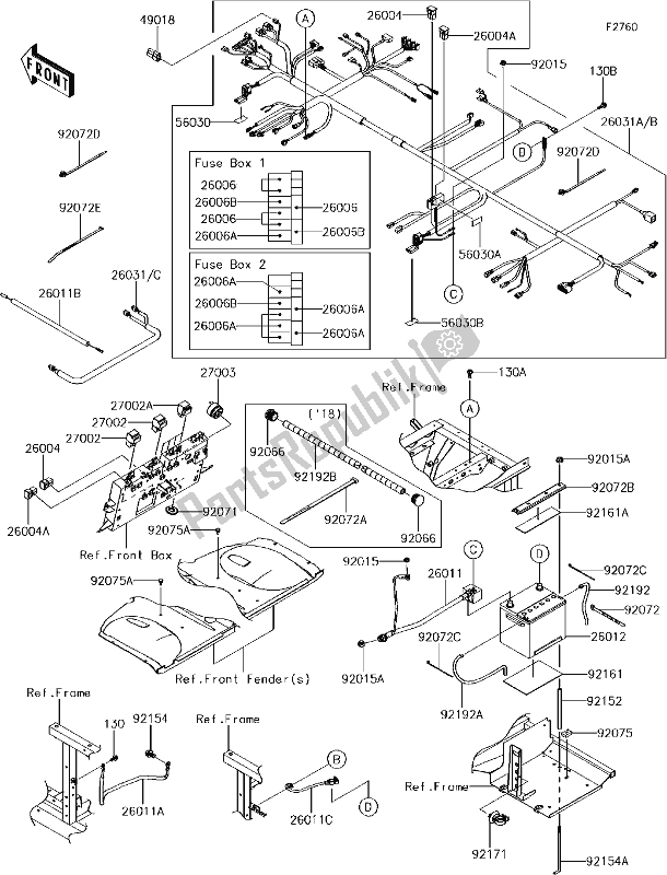 Alle onderdelen voor de 56 Chassis Electrical Equipment van de Kawasaki KAF 1000 Mule Pro-dx 2018