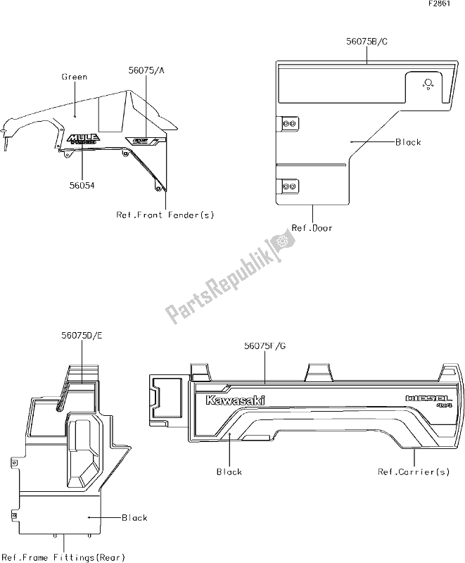 Todas as partes de 60 Decals(green)(ehf) do Kawasaki KAF 1000 Mule Pro-dx 2018