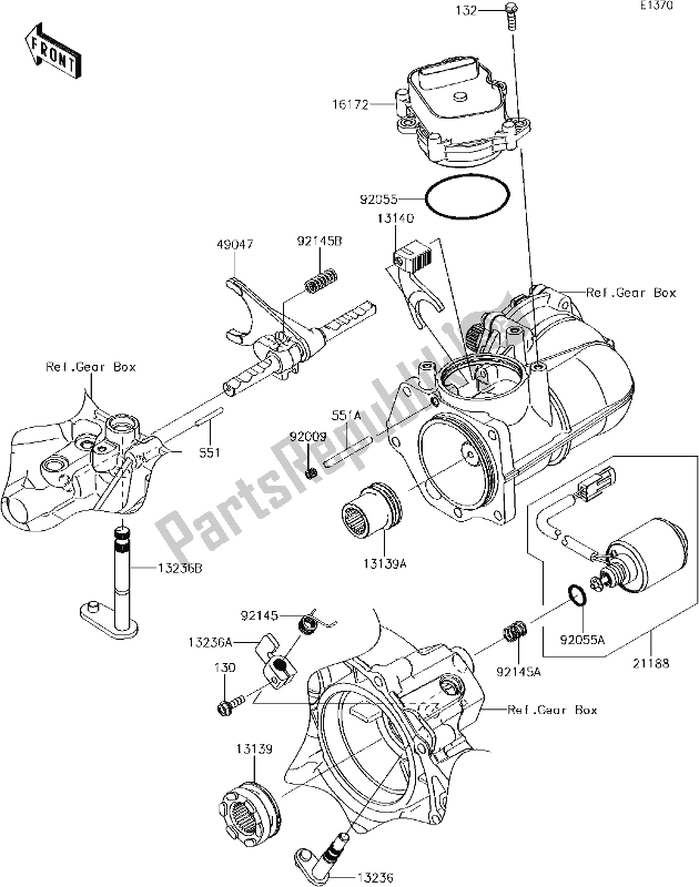 All parts for the 8 Gear Change Mechanism of the Kawasaki KAF 1000 Mule Pro-dx 2018