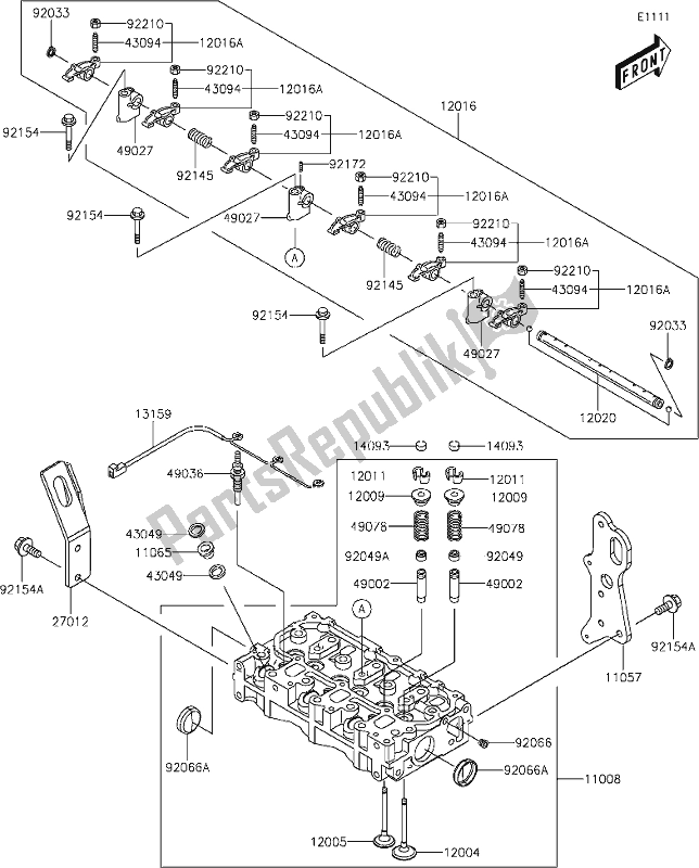 Alle onderdelen voor de 1 Cylinder Head van de Kawasaki KAF 1000 Mule Pro-dx 2019