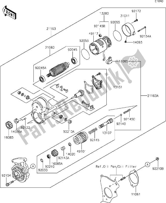 Alle onderdelen voor de 19 Starter Motor van de Kawasaki KAF 1000 Mule Pro-dx 2019