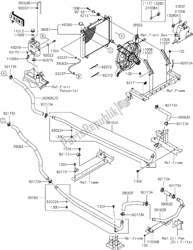 Alle onderdelen voor de 21 Radiator van de Kawasaki KAF 1000 Mule Pro-dx 2019