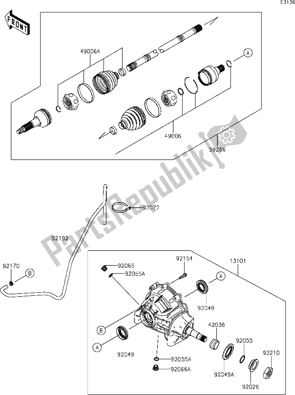 Alle onderdelen voor de 23 Drive Shaft-front van de Kawasaki KAF 1000 Mule Pro-dx 2019