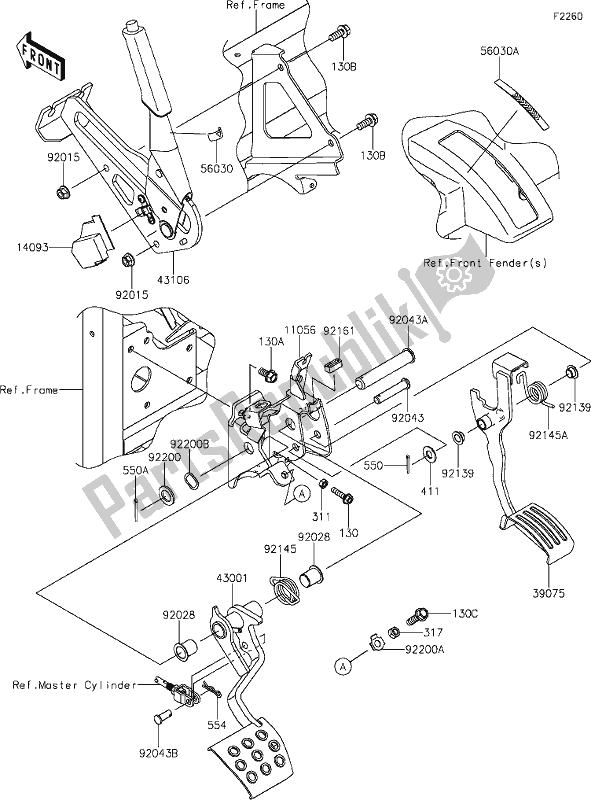 Alle onderdelen voor de 37 Brake Pedal/throttle Lever(ehf) van de Kawasaki KAF 1000 Mule Pro-dx 2019