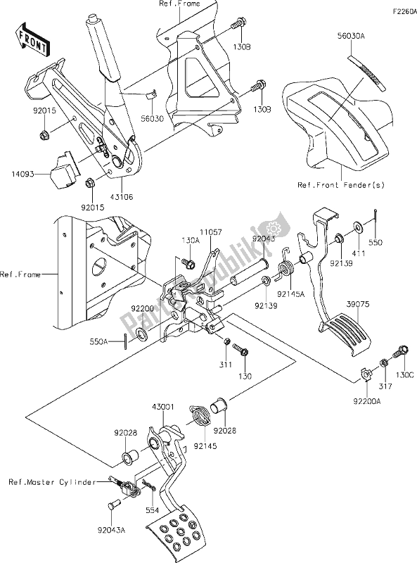 All parts for the 38 Brake Pedal/throttle Lever(ejf/ekf) of the Kawasaki KAF 1000 Mule Pro-dx 2019