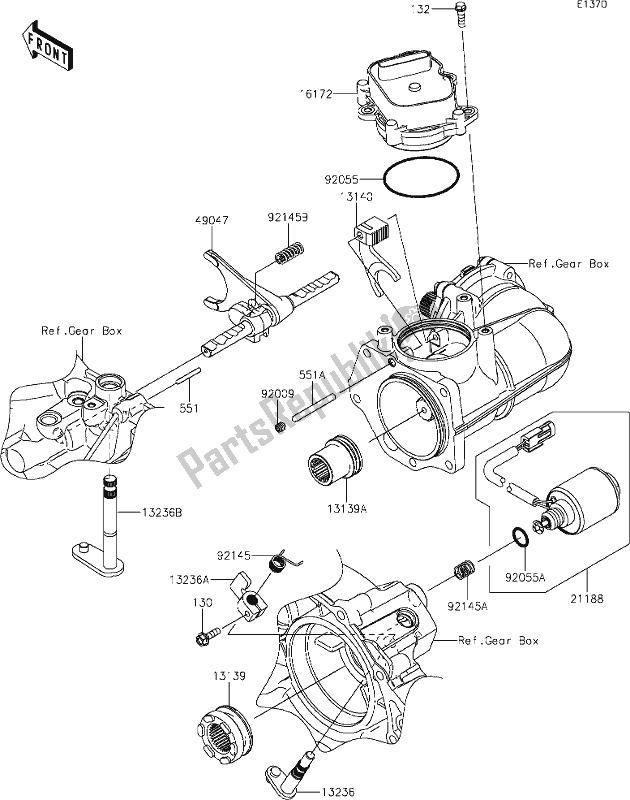 Alle onderdelen voor de 8 Gear Change Mechanism van de Kawasaki KAF 1000 Mule Pro-dx 2019