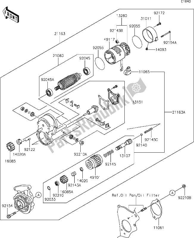 All parts for the 19 Starter Motor of the Kawasaki KAF 1000 Mule Pro-dx 2020