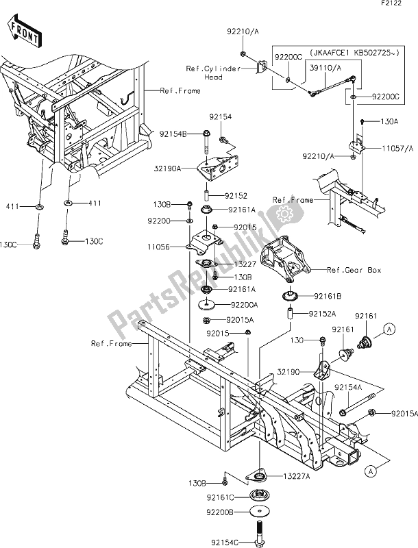 All parts for the 27 Engine Mount of the Kawasaki KAF 1000 Mule Pro-dx 2020