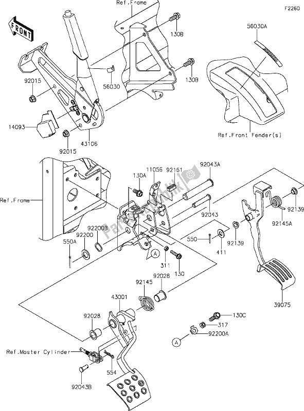 All parts for the 37 Brake Pedal/throttle Lever(ehf) of the Kawasaki KAF 1000 Mule Pro-dx 2020