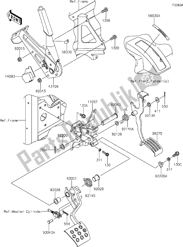 Todas as partes de 38 Brake Pedal/throttle Lever(ejf-elf) do Kawasaki KAF 1000 Mule Pro-dx 2020