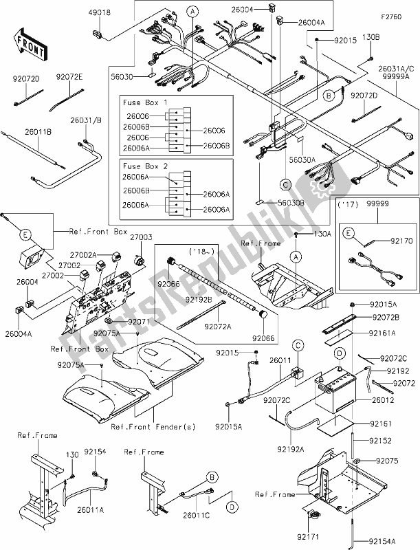 All parts for the 56 Chassis Electrical Equipment of the Kawasaki KAF 1000 Mule Pro-dx 2020