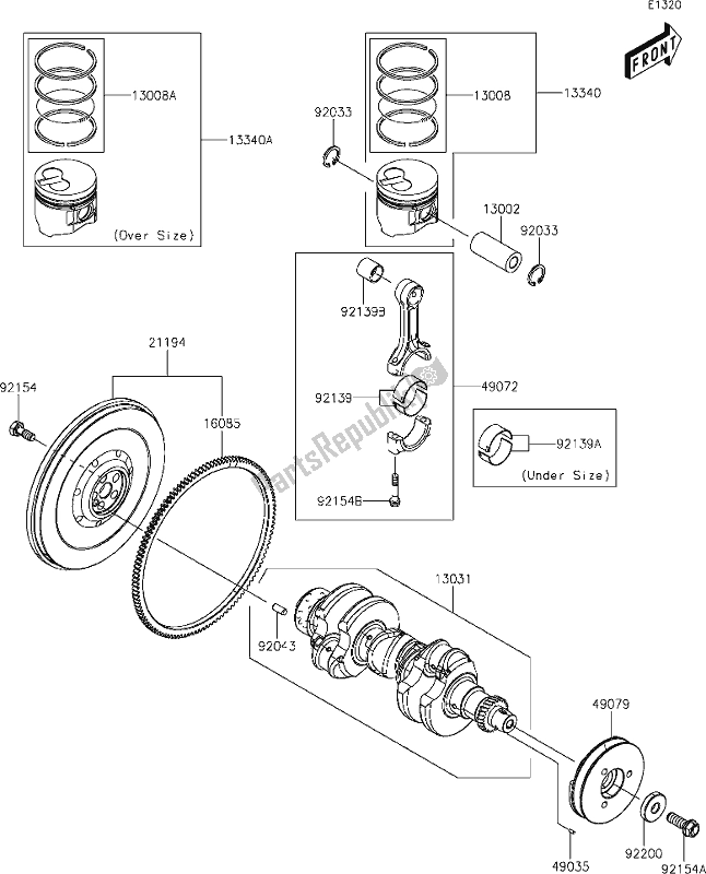 All parts for the 6 Crankshaft/piston(s) of the Kawasaki KAF 1000 Mule Pro-dx 2020