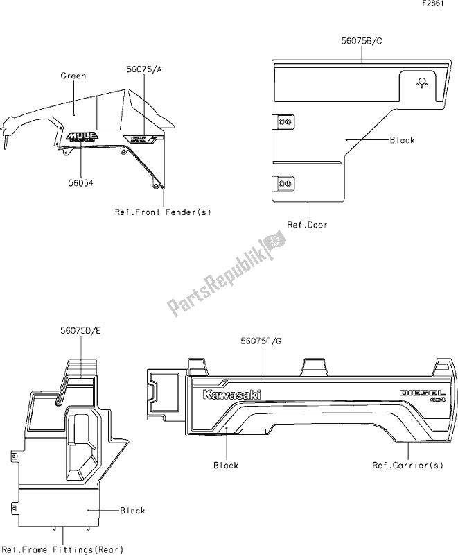 All parts for the 60 Decals(green)(ehf-ekf) of the Kawasaki KAF 1000 Mule Pro-dx 2020