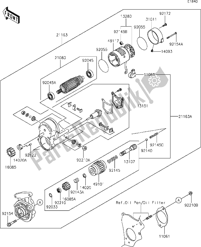 All parts for the 19 Starter Motor of the Kawasaki KAF 1000 Mule Pro-dx 2021