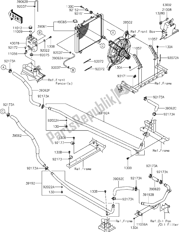 Todas as partes de 21 Radiator do Kawasaki KAF 1000 Mule Pro-dx 2021