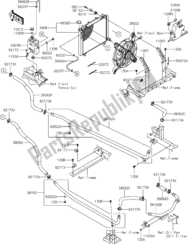 Todas as partes de 21 Radiator do Kawasaki KAF 1000 Mule Pro-dx 2021