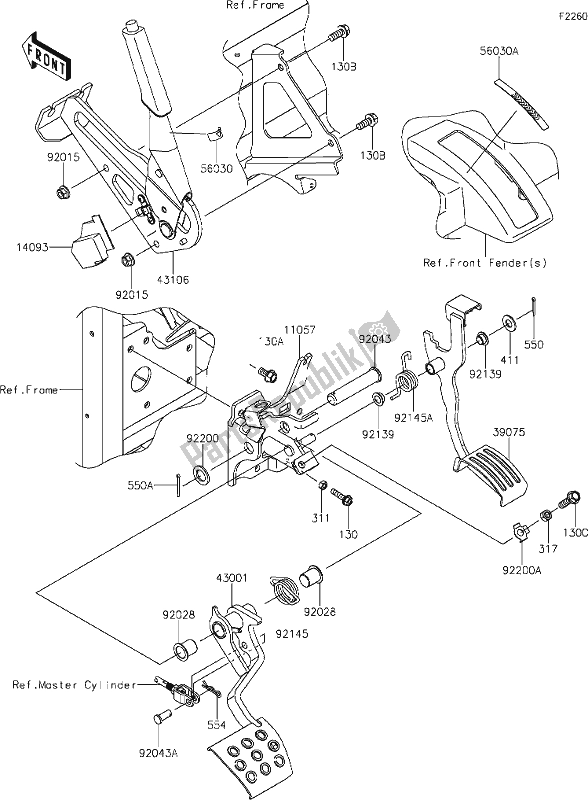 Alle onderdelen voor de 37 Brake Pedal/throttle Lever van de Kawasaki KAF 1000 Mule Pro-dx 2021