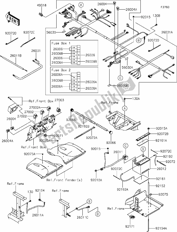 Todas as partes de 55-1chassis Electrical Equipment do Kawasaki KAF 1000 Mule Pro-dx 2021